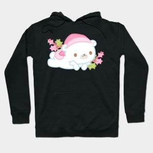 Cute Little White Polar Bear Wearing a Santa Hat Thinking About Christmas Hoodie